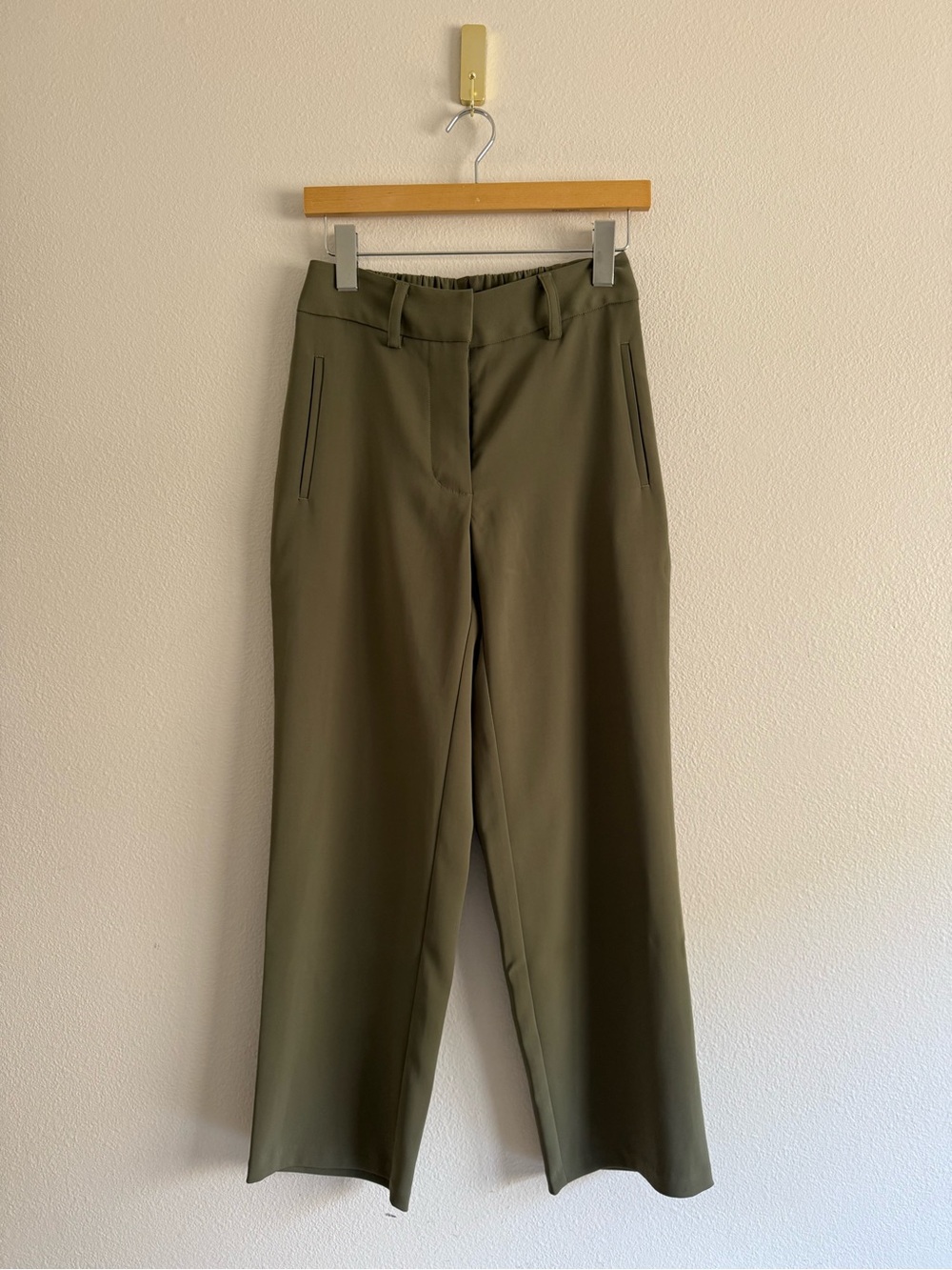 Quince Stretch Crepe Paperbag Pants in olive green Sz 2 NWT